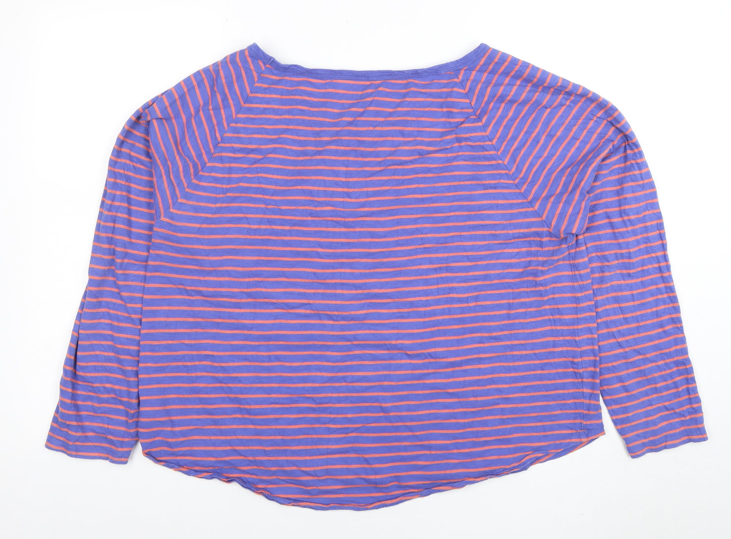 GAP Women Blue Striped Long Sleeve Boat Neck Cotton T-Shirt XL