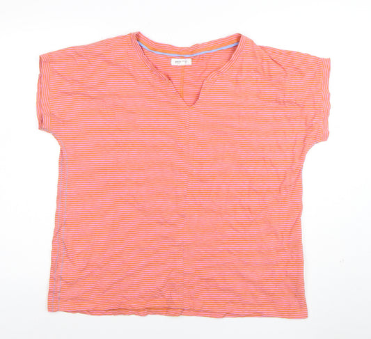 White Stuff Women’s Orange Striped Cotton V-Neck T-Shirt Size 20