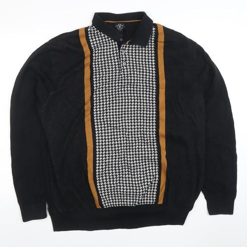 Next Men's Black Retro Long Sleeve Cotton Polo 2XL