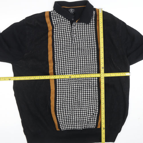 Next Men's Black Retro Long Sleeve Cotton Polo 2XL