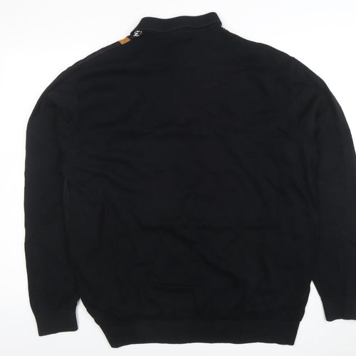 Next Men's Black Retro Long Sleeve Cotton Polo 2XL