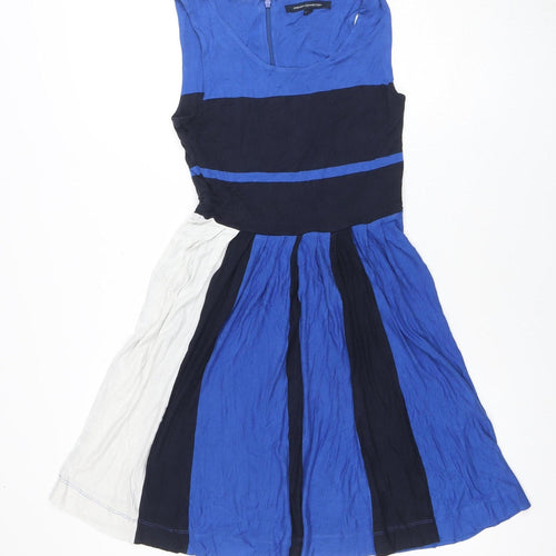 French Connection Women's Blue Fit & Flare Colourblock Dress Size 10