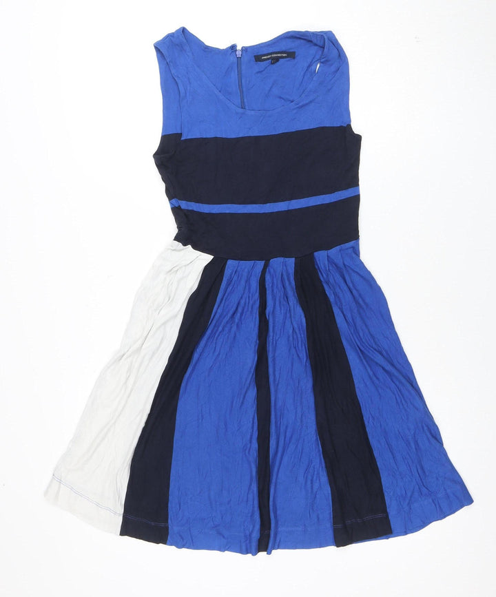 French Connection Women's Blue Fit & Flare Colourblock Dress Size 10