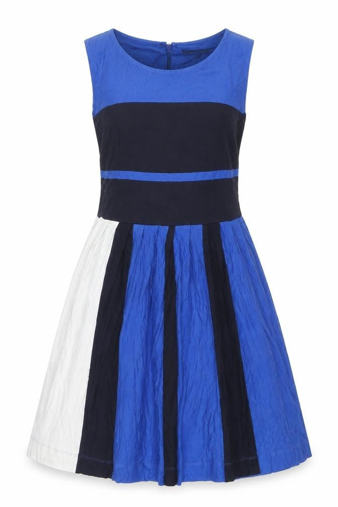 French Connection Women's Blue Fit & Flare Colourblock Dress Size 10