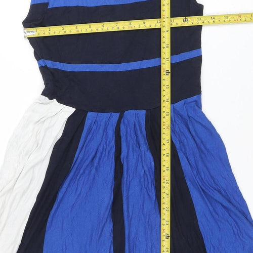 French Connection Women's Blue Fit & Flare Colourblock Dress Size 10