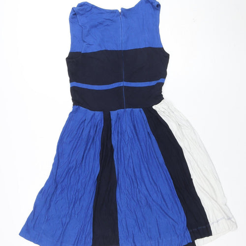 French Connection Women's Blue Fit & Flare Colourblock Dress Size 10