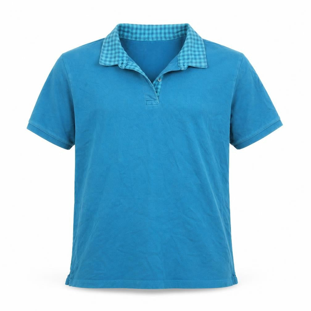 Front view of Lands' End Men's Blue Short Sleeve Polo Shirt, size M