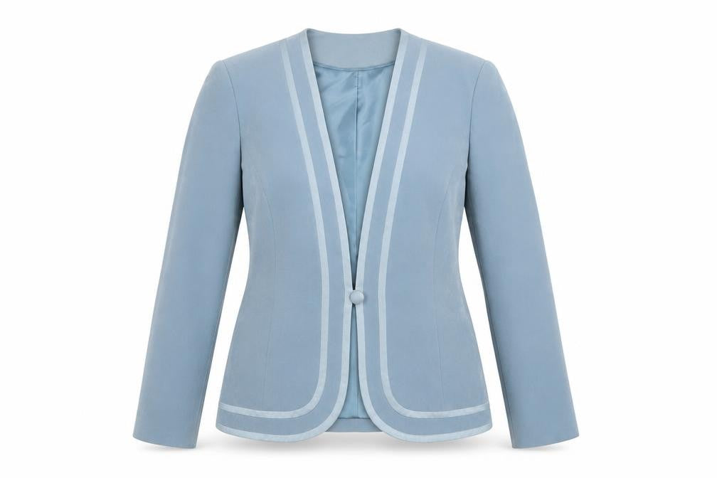 Front view of Jacques Vert Women Blue Shawl Collar Blazer Jacket, size 10