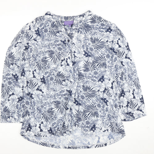 Autonomy Women’s Blue Floral 3/4 Sleeve Tunic Blouse Size L