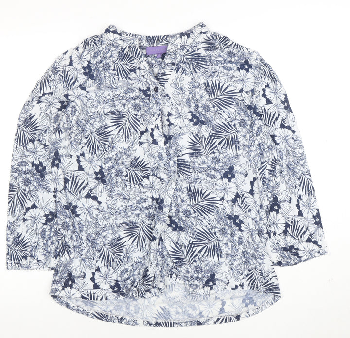 Autonomy Women’s Blue Floral 3/4 Sleeve Tunic Blouse Size L