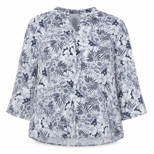 Autonomy Women’s Blue Floral 3/4 Sleeve Tunic Blouse Size L