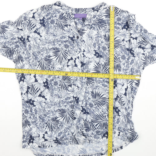 Autonomy Women’s Blue Floral 3/4 Sleeve Tunic Blouse Size L