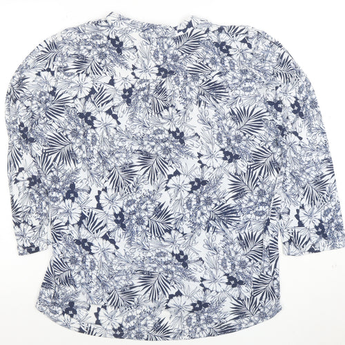 Autonomy Women’s Blue Floral 3/4 Sleeve Tunic Blouse Size L