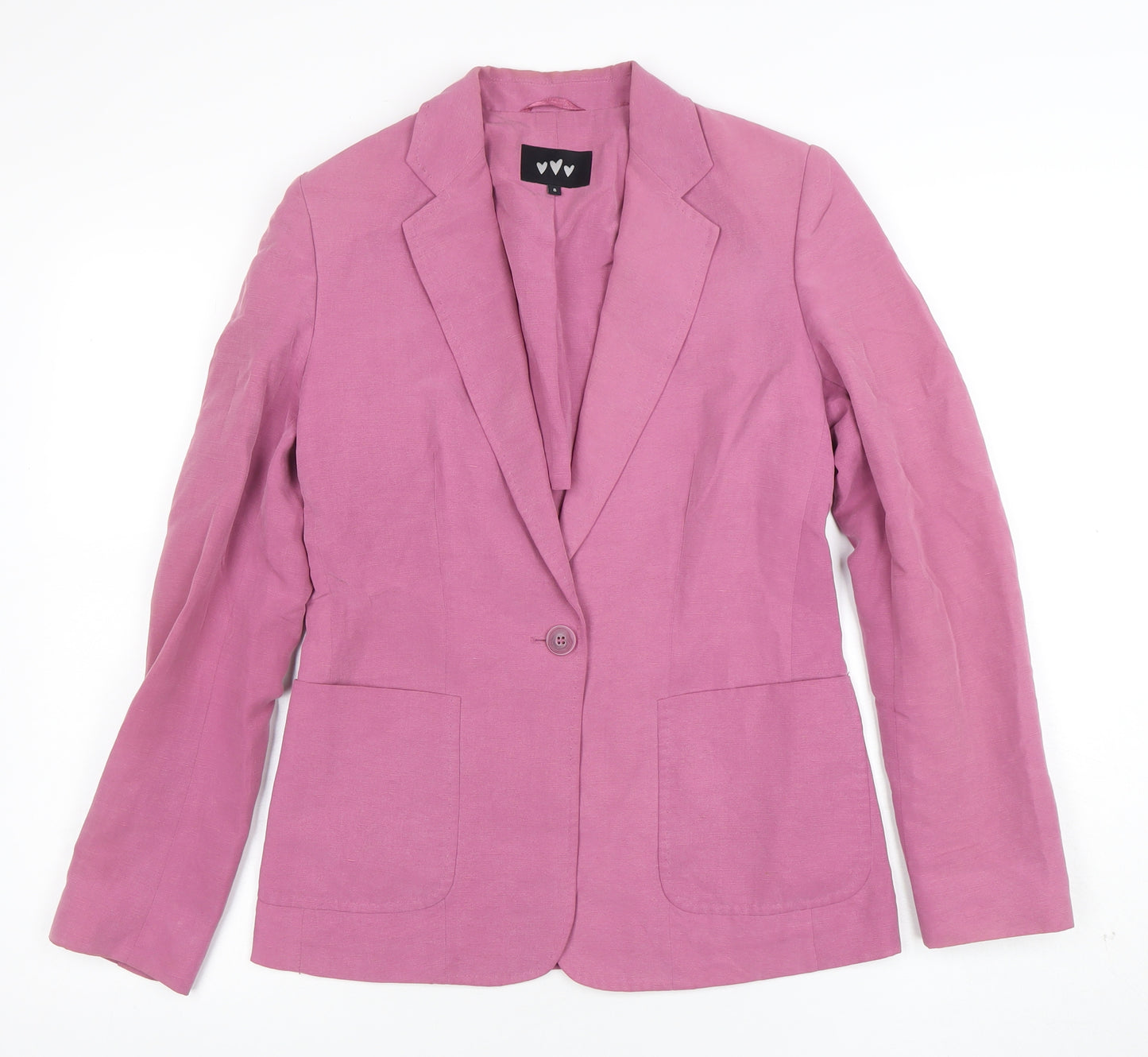 Three Hearts Women Pink Linen Blend Single-Breasted Blazer Size 8