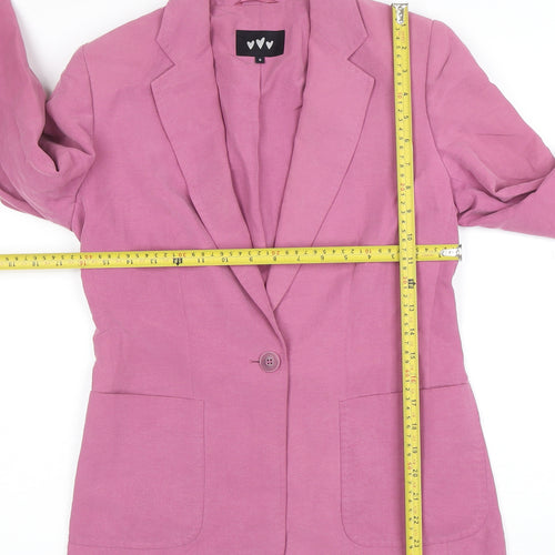 Three Hearts Women Pink Linen Blend Single-Breasted Blazer Size 8