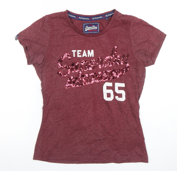 Superdry Womens Red Sequin Team 65 Slim Fit T-Shirt Size M