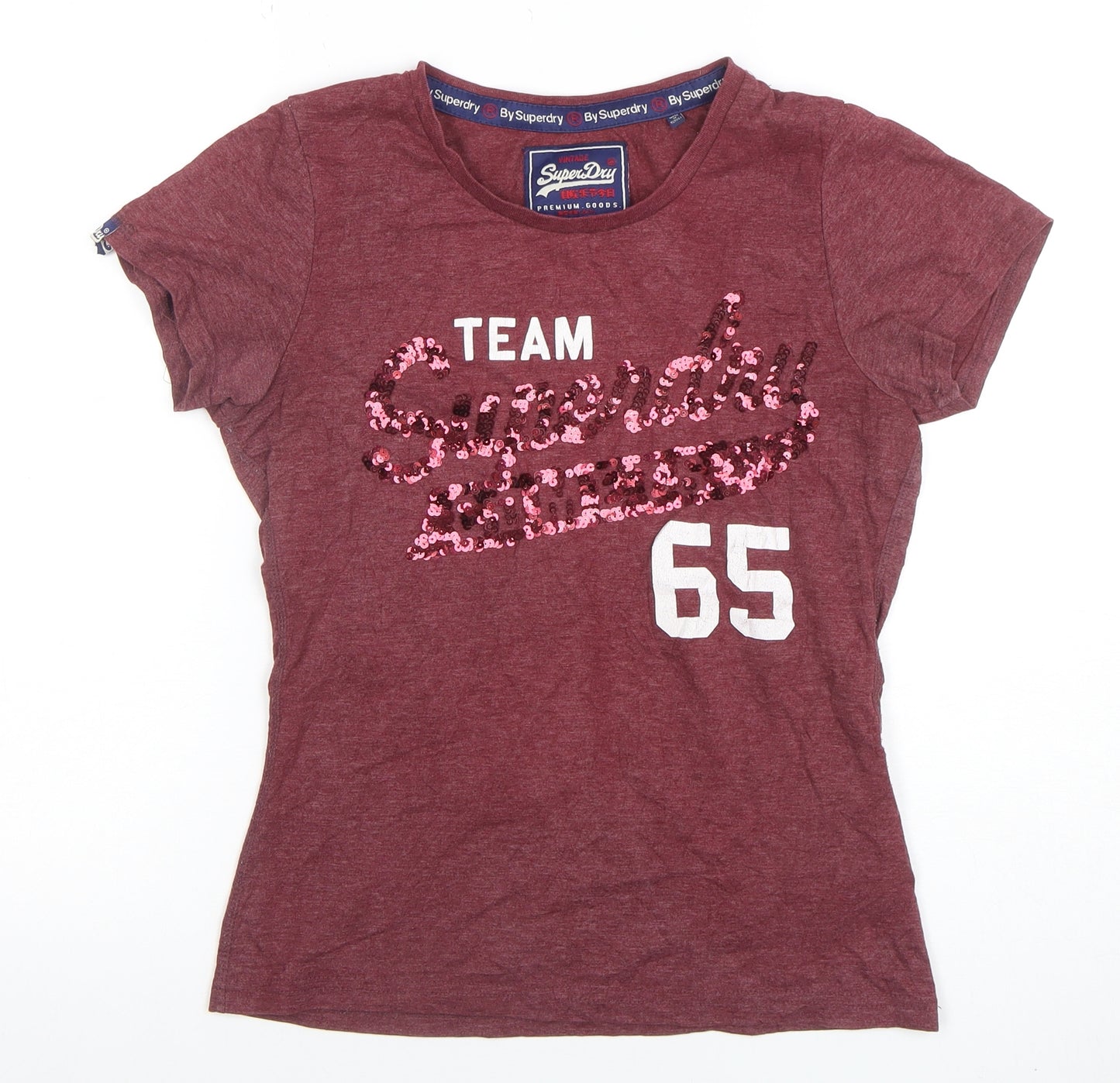Superdry Womens Red Sequin Team 65 Slim Fit T-Shirt Size M