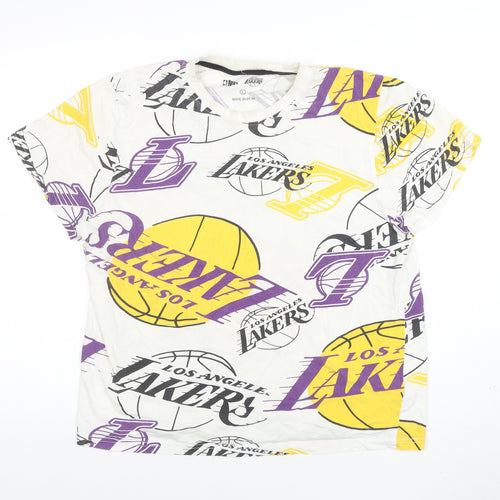 NBA Los Angeles Lakers Women White Multi Logo T-Shirt L Cotton Vintage