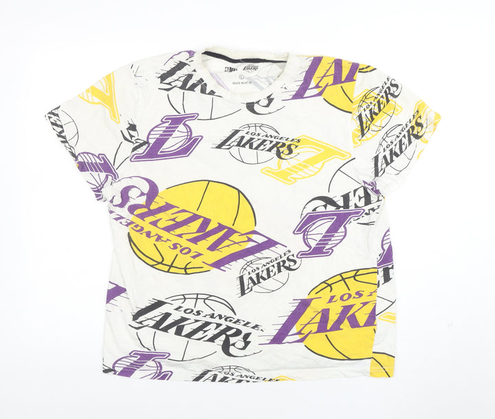 NBA Los Angeles Lakers Women White Multi Logo T-Shirt L Cotton Vintage