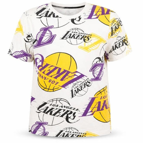 NBA Los Angeles Lakers Women White Multi Logo T-Shirt L Cotton Vintage