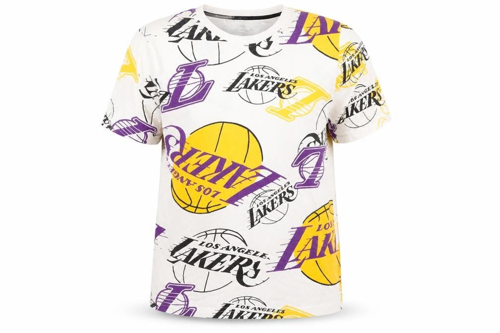 NBA Los Angeles Lakers Women White Multi Logo T-Shirt L Cotton Vintage