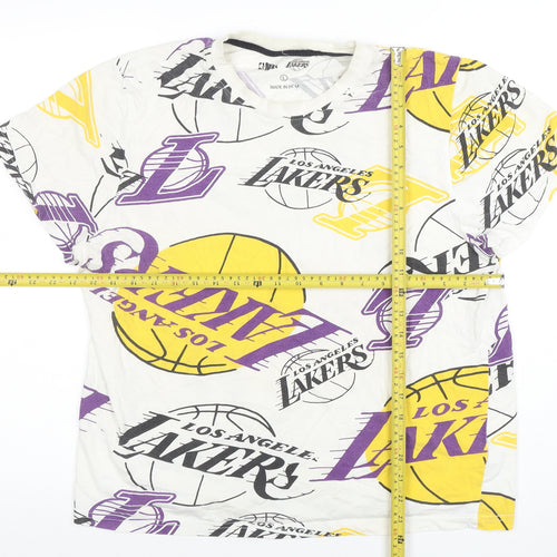 NBA Los Angeles Lakers Women White Multi Logo T-Shirt L Cotton Vintage