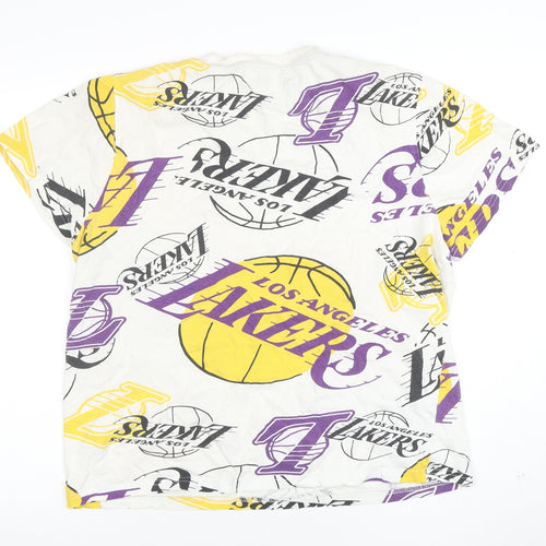 NBA Los Angeles Lakers Women White Multi Logo T-Shirt L Cotton Vintage