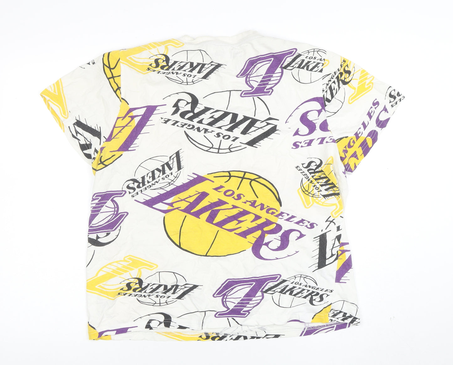 NBA Los Angeles Lakers Women White Multi Logo T-Shirt L Cotton Vintage