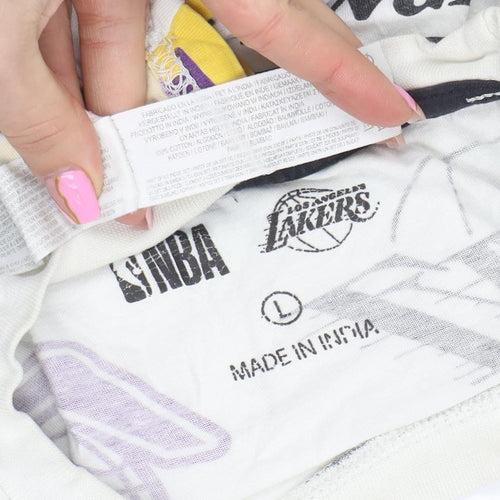 NBA Los Angeles Lakers Women White Multi Logo T-Shirt L Cotton Vintage