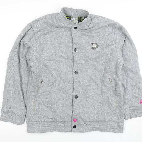 Nike Girls Grey Bomber Jacket Lined Cotton Blend Size 12-13 Years