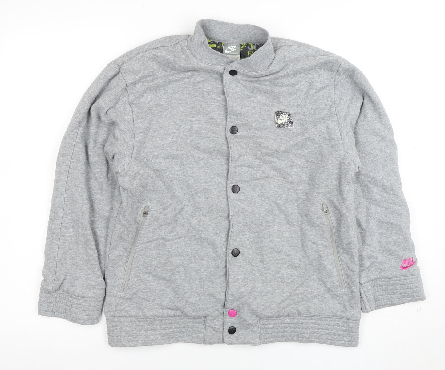Nike Girls Grey Bomber Jacket Lined Cotton Blend Size 12-13 Years