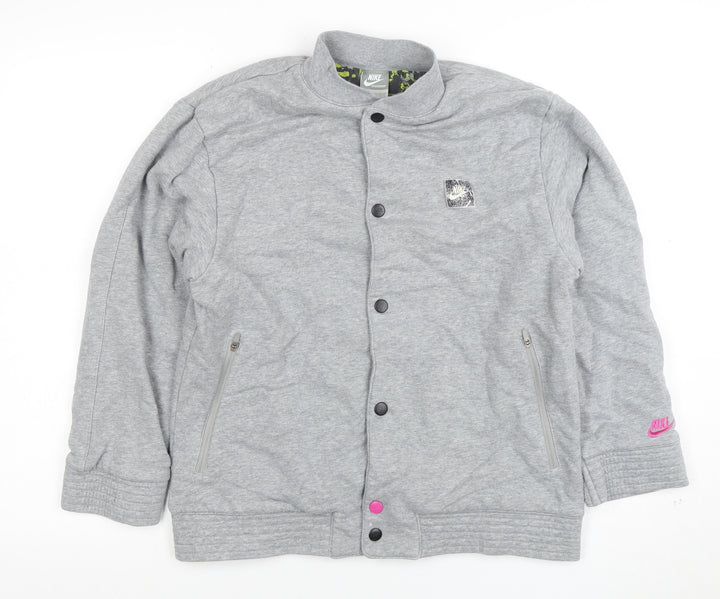 Nike Girls Grey Bomber Jacket Lined Cotton Blend Size 12-13 Years