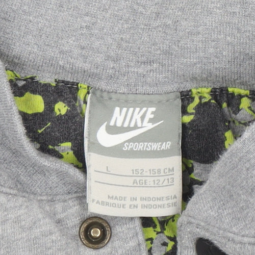 Nike Girls Grey Bomber Jacket Lined Cotton Blend Size 12-13 Years