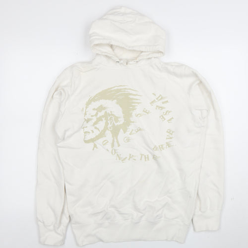 Diesel Women's Ivory Graphic Pullover Hoodie Size L 100% Cotton
