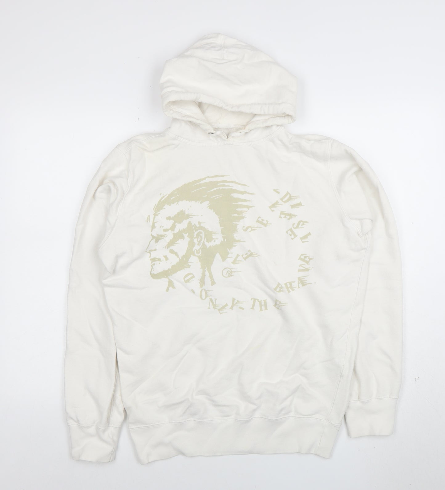 Diesel Women's Ivory Graphic Pullover Hoodie Size L 100% Cotton