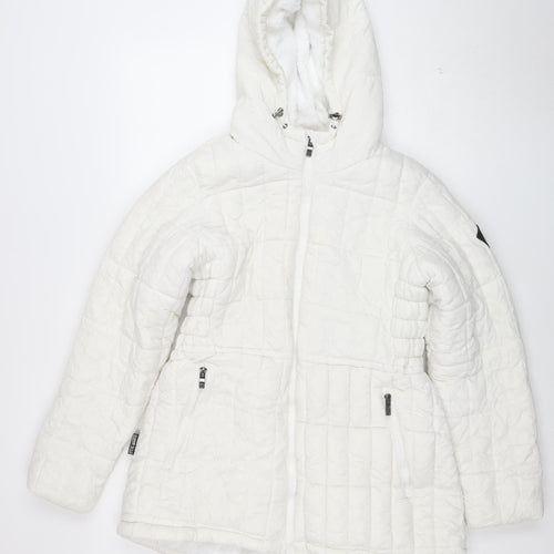 Steve Madden Women White Quilted Hooded Puffer Jacket Size M