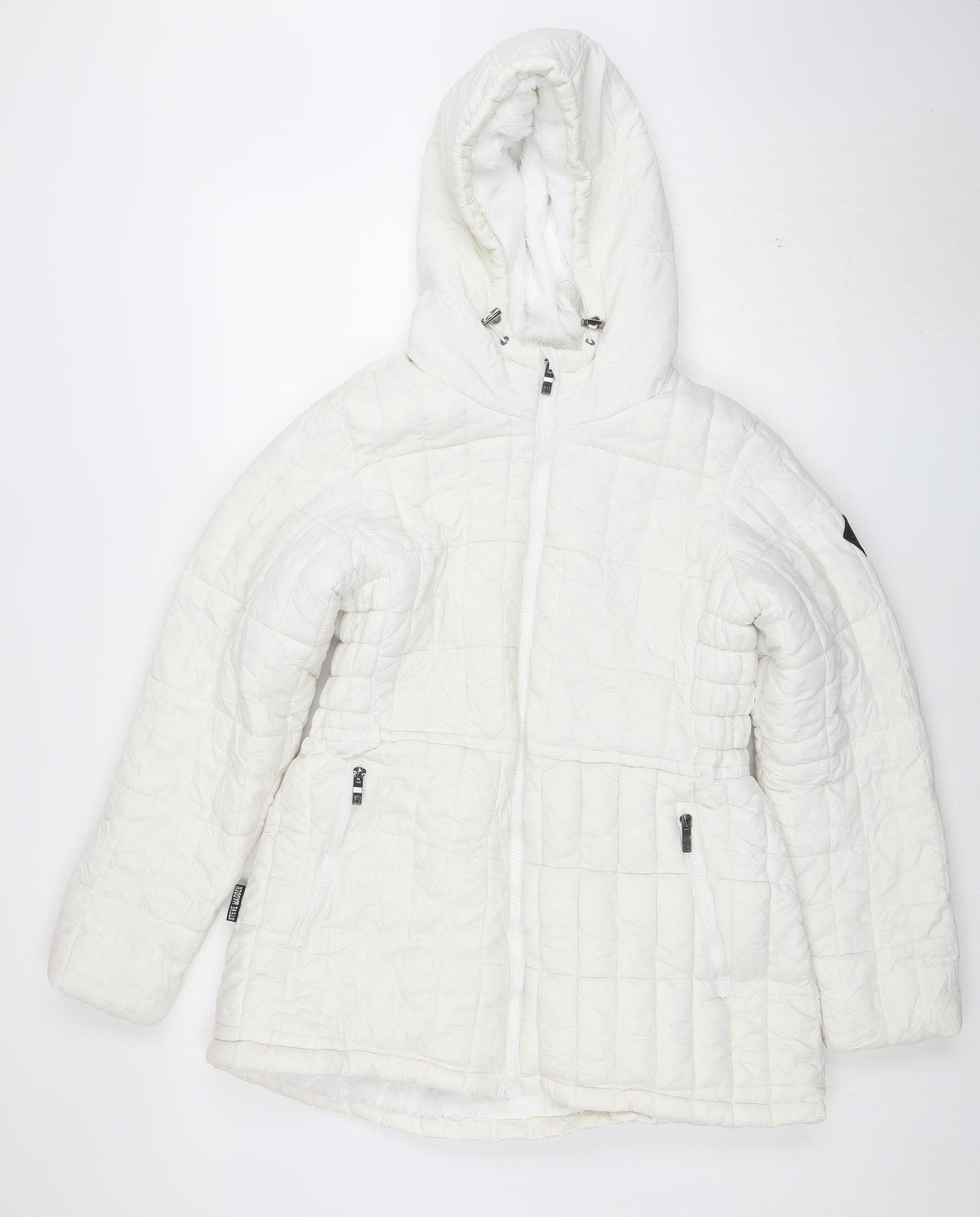 Steve Madden Women White Quilted Hooded Puffer Jacket Size M