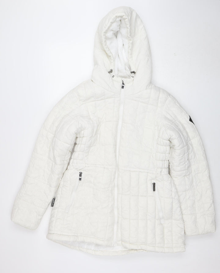 Steve Madden Women White Quilted Hooded Puffer Jacket Size M