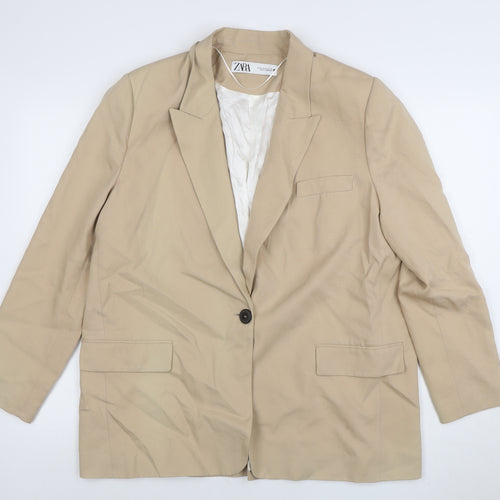 Zara Women Beige XL Single-Breasted Blazer Jacket