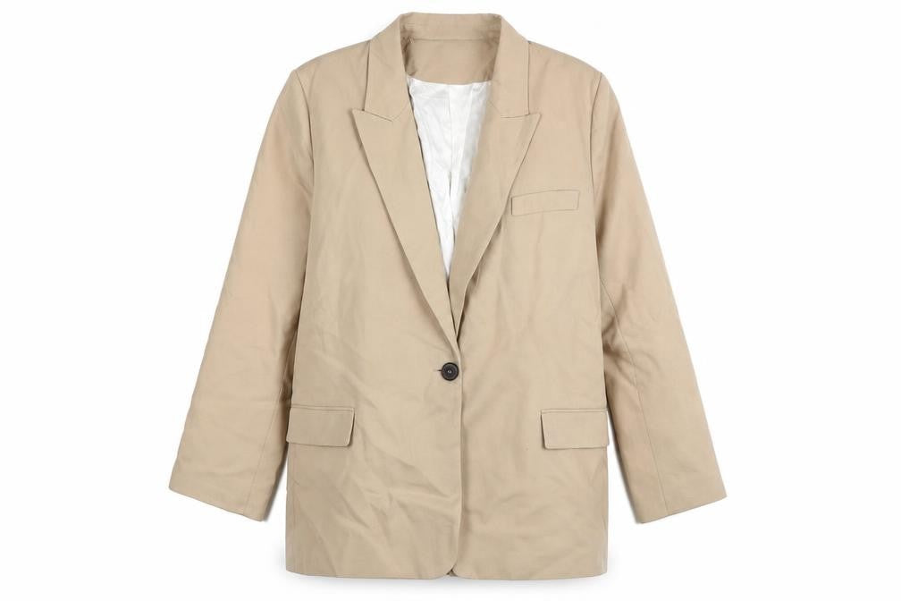 Front view of Zara Women Beige XL Single-Breasted Blazer Jacket