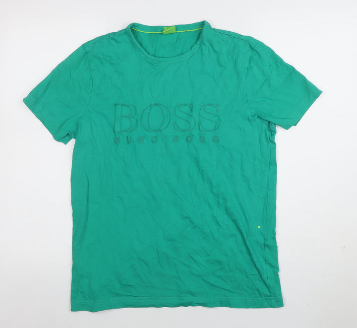 Hugo Boss Men's Green Regular Fit Cotton Crew Neck T-Shirt M