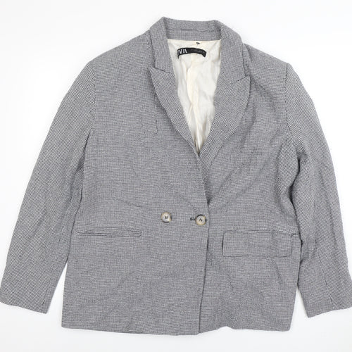Zara Women Grey Houndstooth Double-Breasted Blazer Size 14