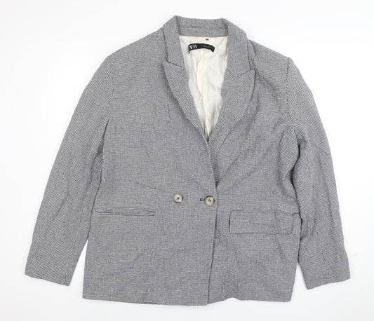 Zara Women Grey Houndstooth Double-Breasted Blazer Size 14