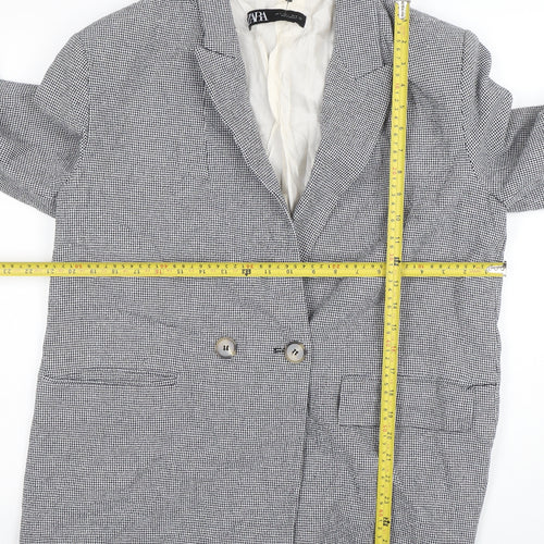 Zara Women Grey Houndstooth Double-Breasted Blazer Size 14