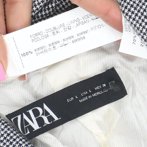Zara Women Grey Houndstooth Double-Breasted Blazer Size 14