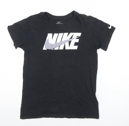 Nike Girls Black Logo T-Shirt 10-12 Years Short Sleeve Crew Neck