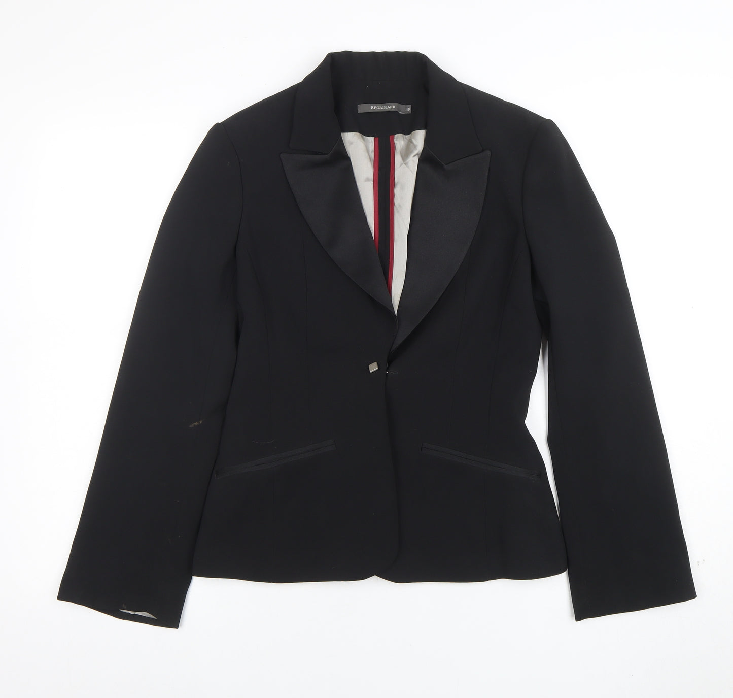 River Island Black Shawl Lapel Tuxedo Blazer Women Size 8