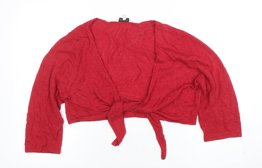 EAST Women Red Linen Blend Tie Front 3/4 Sleeve Cardigan Size 16