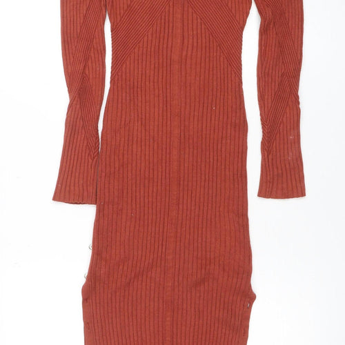 Guess Womens Brown Ribbed Knit Bodycon Midi Dress Size S