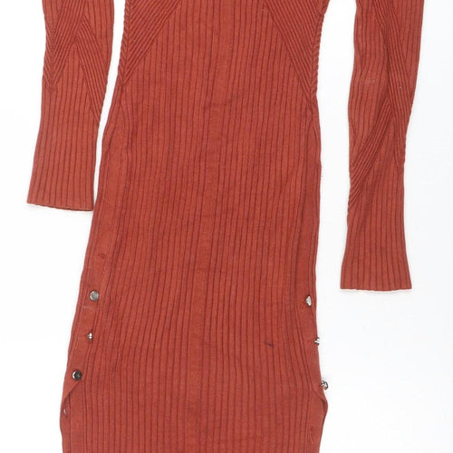 Guess Womens Brown Ribbed Knit Bodycon Midi Dress Size S
